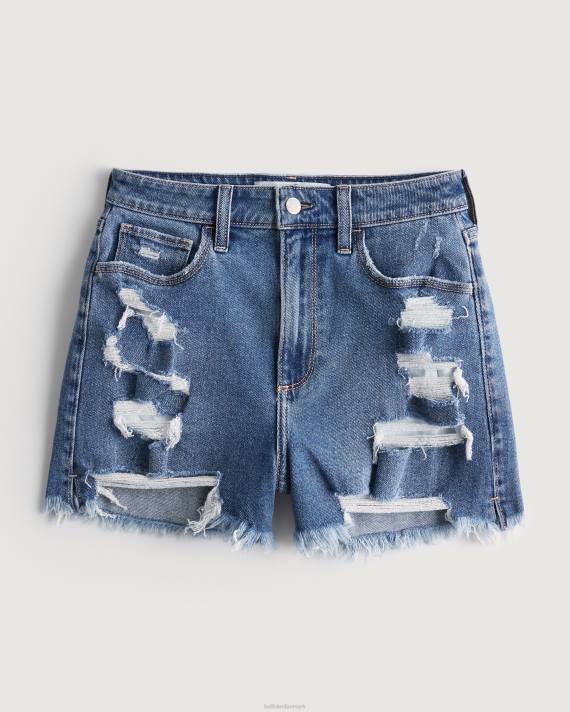 Hollister Kvinder buede, ultra høj-taljede ripped dark wash denim mom shorts 2H8Z745 bunde medium rippet vask