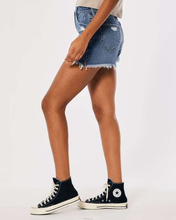 Hollister Kvinder buede, ultra høj-taljede ripped dark wash denim mom shorts 2H8Z745 bunde medium rippet vask
