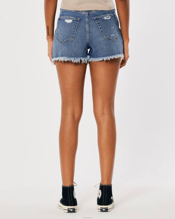 Hollister Kvinder buede, ultra høj-taljede ripped dark wash denim mom shorts 2H8Z745 bunde medium rippet vask