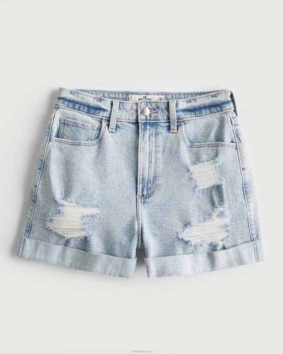 Hollister Kvinder buede ultra højhuse ripped light acid wash denim mom shorts 2H8Z571 bunde let rippet vask