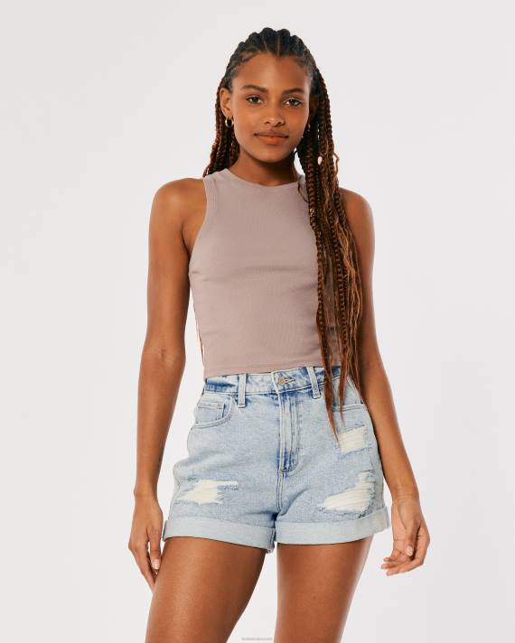 Hollister Kvinder buede ultra højhuse ripped light acid wash denim mom shorts 2H8Z571 bunde let rippet vask
