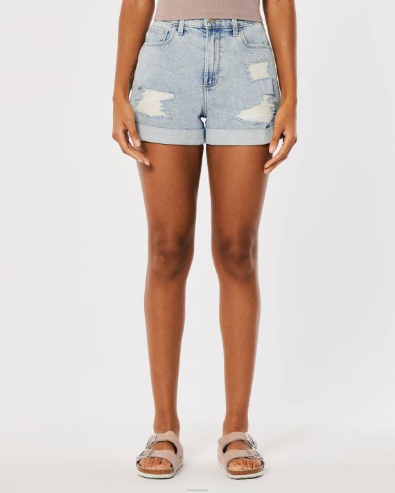 Hollister Kvinder buede ultra højhuse ripped light acid wash denim mom shorts 2H8Z571 bunde let rippet vask