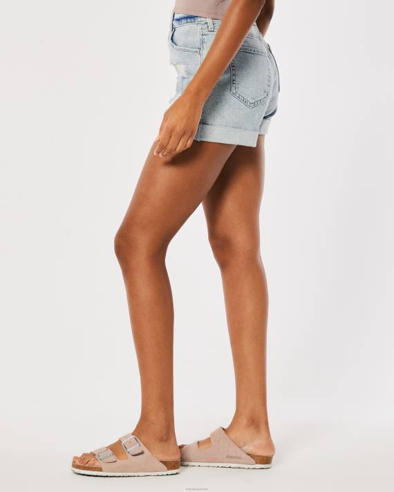 Hollister Kvinder buede ultra højhuse ripped light acid wash denim mom shorts 2H8Z571 bunde let rippet vask
