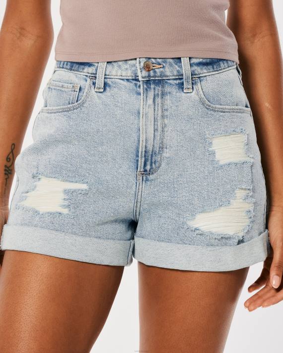 Hollister Kvinder buede ultra højhuse ripped light acid wash denim mom shorts 2H8Z571 bunde let rippet vask