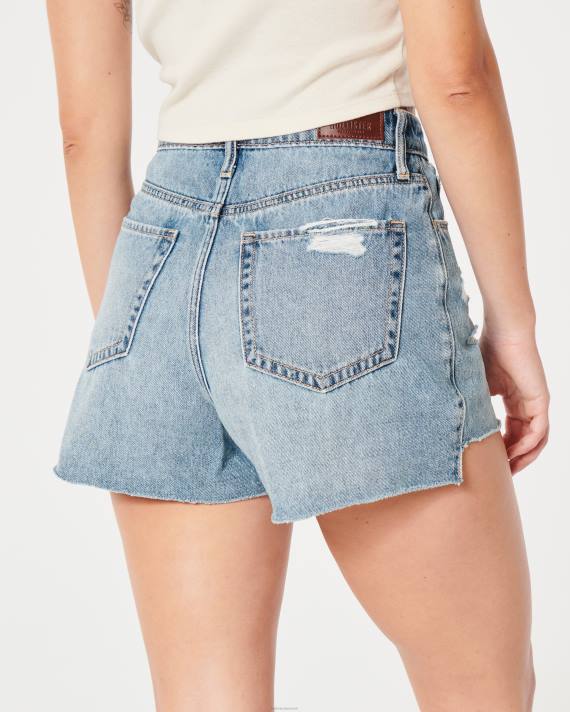Hollister Kvinder buede, ultrahøje, distressed medium vask denim mom shorts 2H8Z640 bunde medium rippet vask