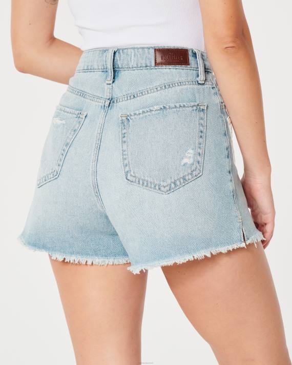 Hollister Kvinder buede, ultrahøje lette vask patchwork denim morshorts 2H8Z540 bunde let vask