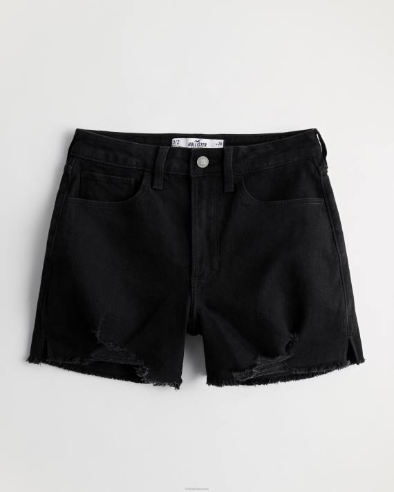 Hollister Kvinder buede, ultrahøje, nødstedte, sorte denim-morshorts 2H8Z582 bunde sort revet