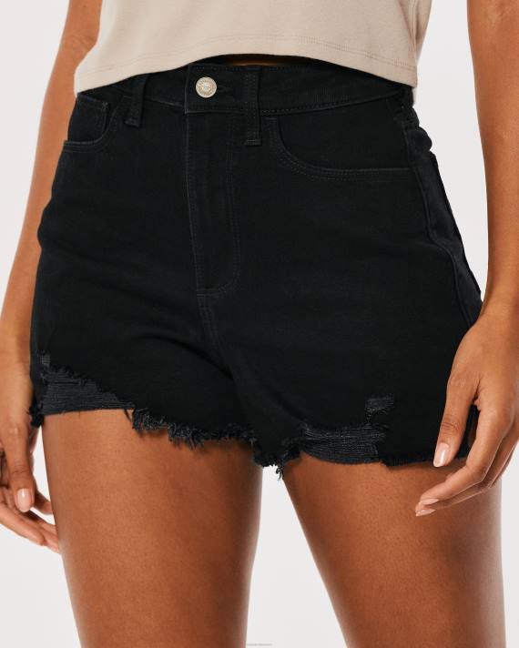Hollister Kvinder buede, ultrahøje, nødstedte, sorte denim-morshorts 2H8Z582 bunde sort revet