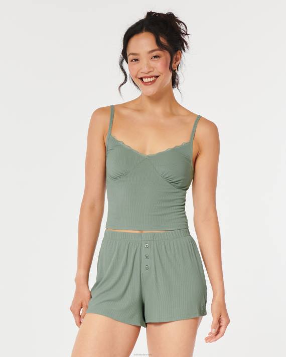 Hollister Kvinder gilly hicks jersey ribbede soveshorts 2H8Z710 bunde lysegrøn