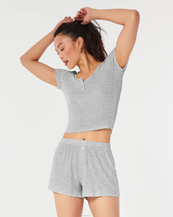 Hollister Kvinder gilly hicks jersey ribbede soveshorts 2H8Z733 bunde lys grå stribe
