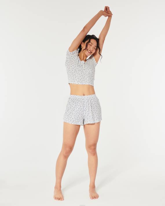 Hollister Kvinder gilly hicks jersey ribbede soveshorts 2H8Z780 bunde hvid blomstret
