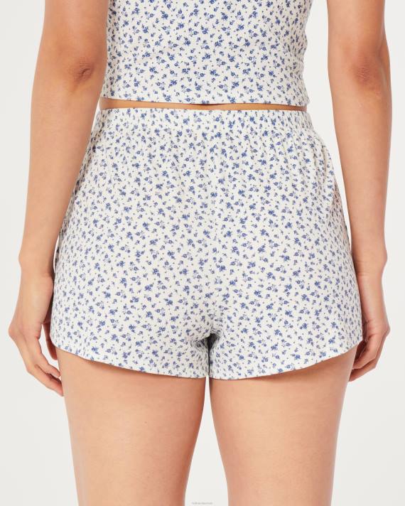 Hollister Kvinder gilly hicks jersey ribbede soveshorts 2H8Z780 bunde hvid blomstret