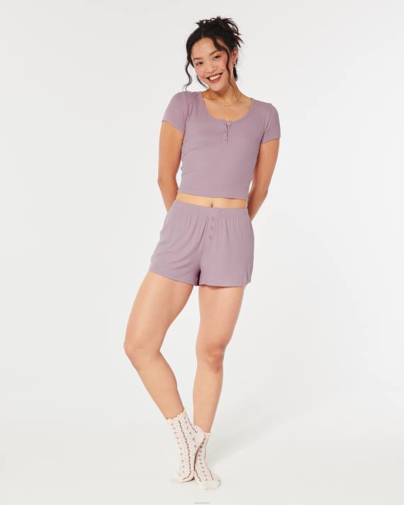Hollister Kvinder gilly hicks jersey ribbede soveshorts 2H8Z783 bunde lyserød