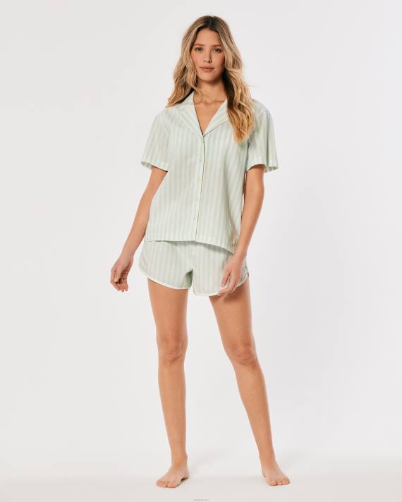Hollister Kvinder gilly hicks lette vævede shorts 2H8Z788 bunde mintgrøn stribe