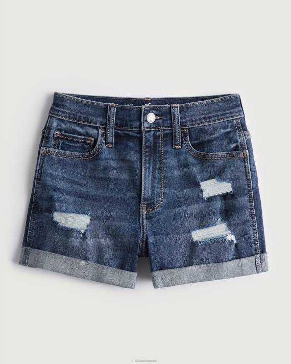 Hollister Kvinder højtaljede ripped dark wash denimshorts 3'' 2H8Z470 bunde mørk rippet vask