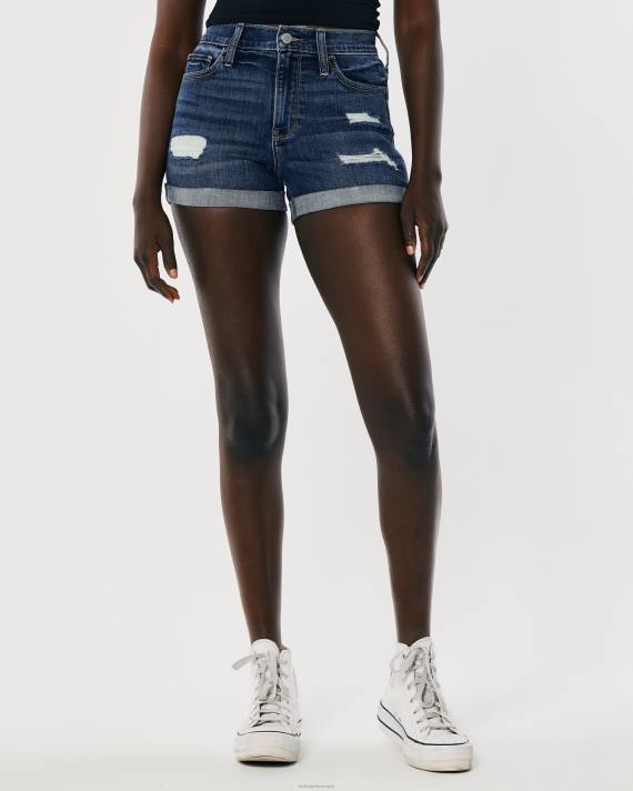 Hollister Kvinder højtaljede ripped dark wash denimshorts 3\'\' 2H8Z470 bunde mørk rippet vask