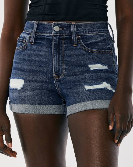 Hollister Kvinder højtaljede ripped dark wash denimshorts 3\'\' 2H8Z470 bunde mørk rippet vask