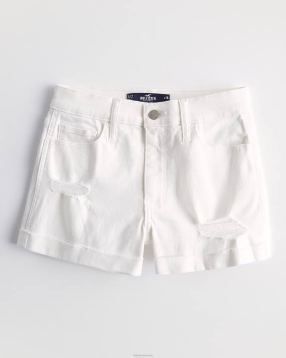 Hollister Kvinder højtaljede rippede hvide denimshorts 3'' 2H8Z493 bunde hvid revet
