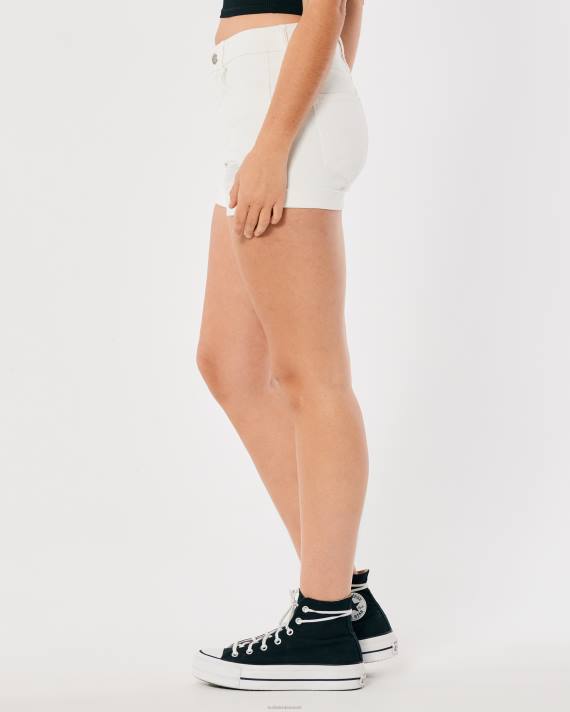 Hollister Kvinder højtaljede rippede hvide denimshorts 3\'\' 2H8Z493 bunde hvid revet