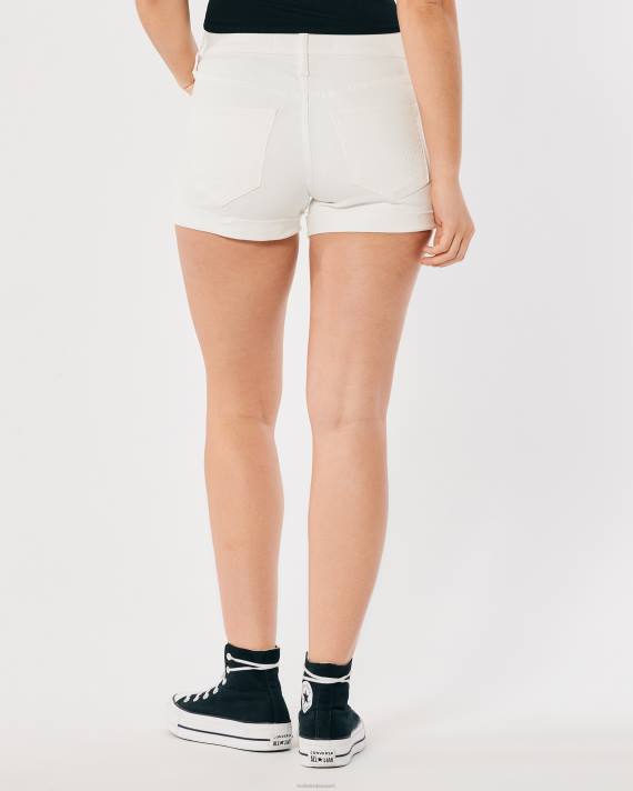 Hollister Kvinder højtaljede rippede hvide denimshorts 3\'\' 2H8Z493 bunde hvid revet