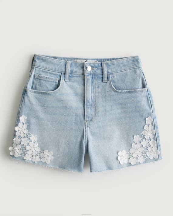 Hollister Kvinder hæklede denimshorts med ultrahøj højde mellem vask 2H8Z691 bunde let vask