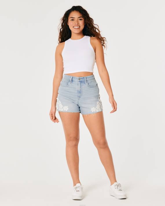 Hollister Kvinder hæklede denimshorts med ultrahøj højde mellem vask 2H8Z691 bunde let vask