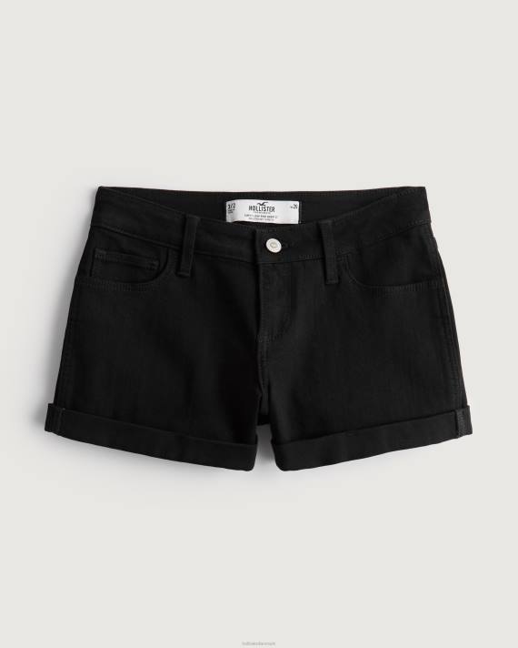Hollister Kvinder kurvede, lave sorte denimshorts 3'' 2H8Z538 bunde sort
