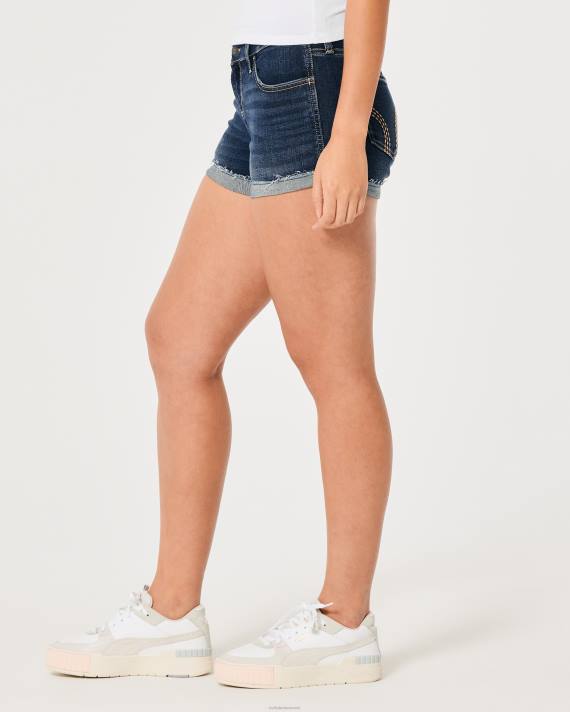 Hollister Kvinder kurvede lavtaljede dark wash denimshorts 3\'\' 2H8Z509 bunde mørk vask