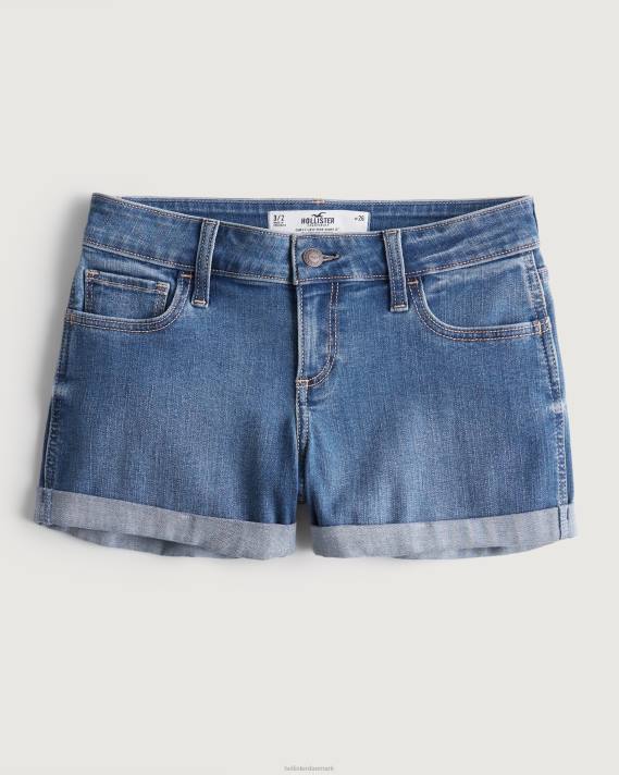 Hollister Kvinder kurvede lavtaljede denimshorts med mørk vask 2H8Z518 bunde medium vask