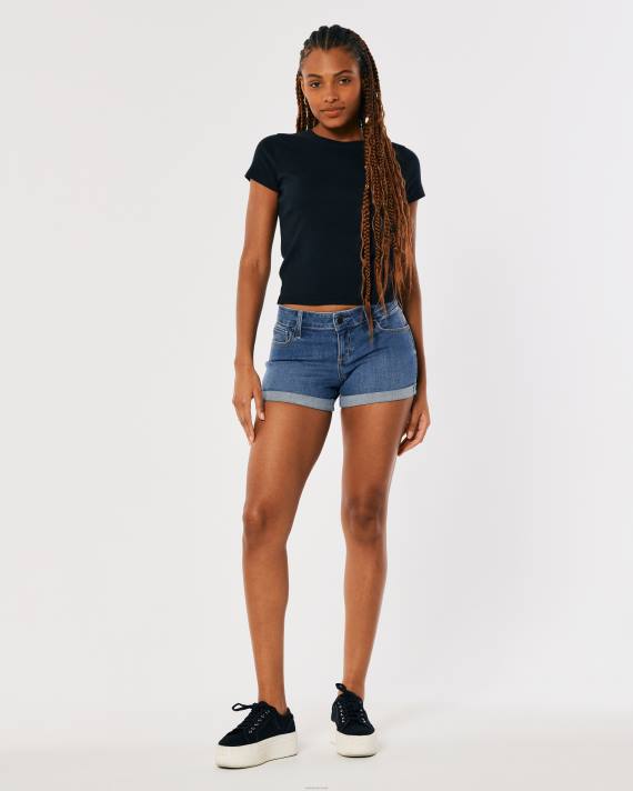 Hollister Kvinder kurvede lavtaljede denimshorts med mørk vask 2H8Z518 bunde medium vask