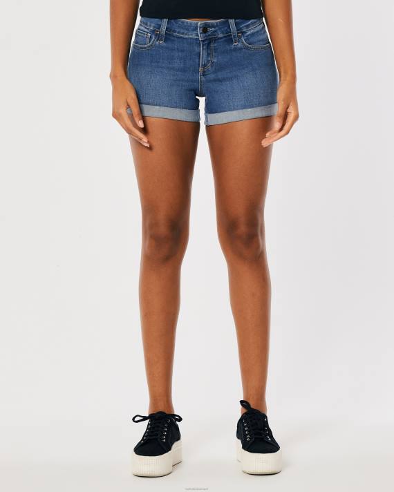 Hollister Kvinder kurvede lavtaljede denimshorts med mørk vask 2H8Z518 bunde medium vask