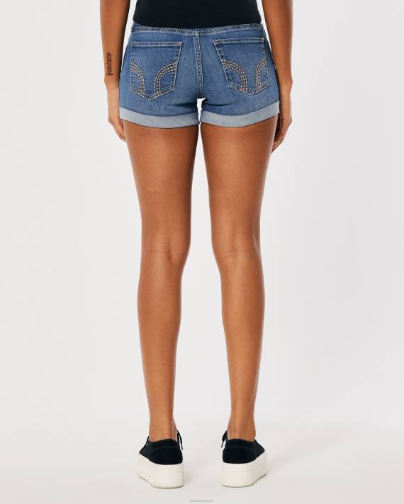 Hollister Kvinder kurvede lavtaljede denimshorts med mørk vask 2H8Z518 bunde medium vask