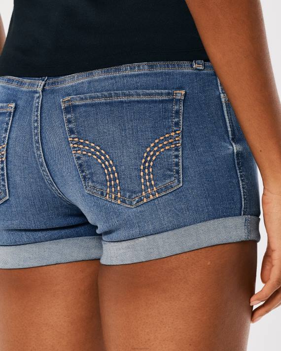 Hollister Kvinder kurvede lavtaljede denimshorts med mørk vask 2H8Z518 bunde medium vask