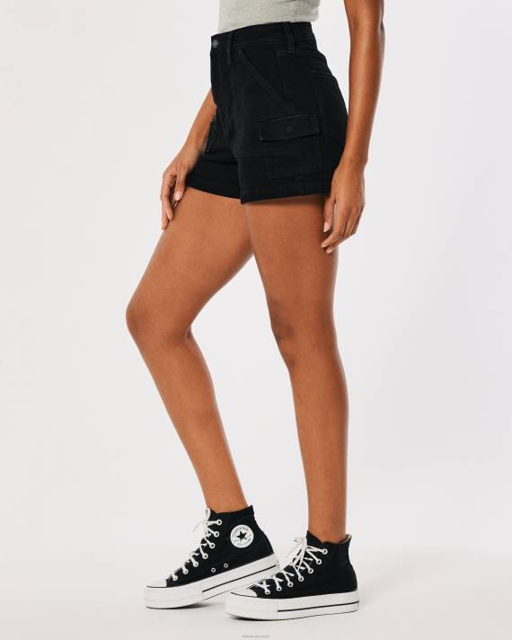 Hollister Kvinder kurvede ultra højtaljede sorte denim cargo mom shorts 2H8Z562 bunde sort