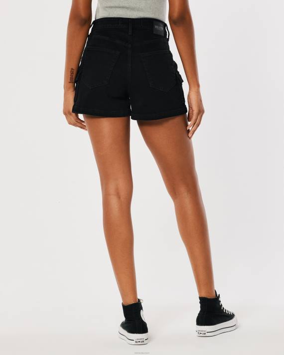 Hollister Kvinder kurvede ultra højtaljede sorte denim cargo mom shorts 2H8Z562 bunde sort