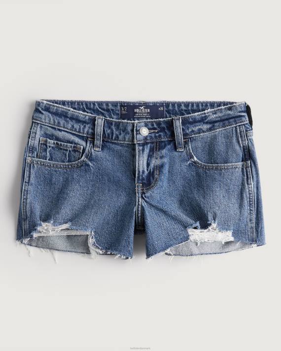 Hollister Kvinder lav talje distressed dark wash denimshorts 3'' 2H8Z532 bunde mørk vask rå søm