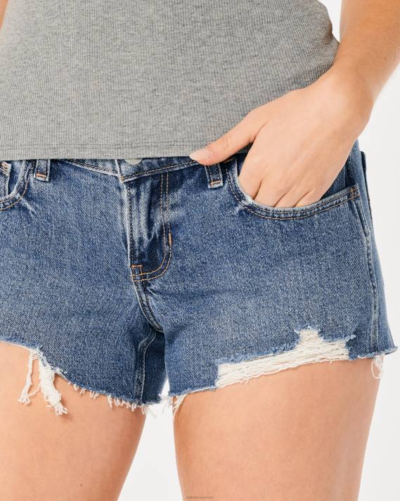 Hollister Kvinder lav talje distressed dark wash denimshorts 3\'\' 2H8Z532 bunde mørk vask rå søm