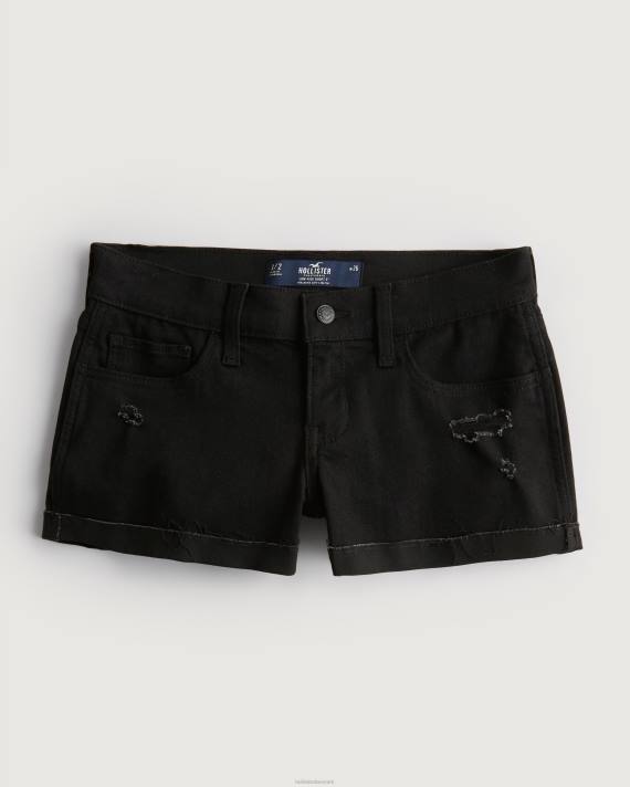 Hollister Kvinder lav talje nødlidende sorte denimshorts 3'' 2H8Z686 bunde sort revet