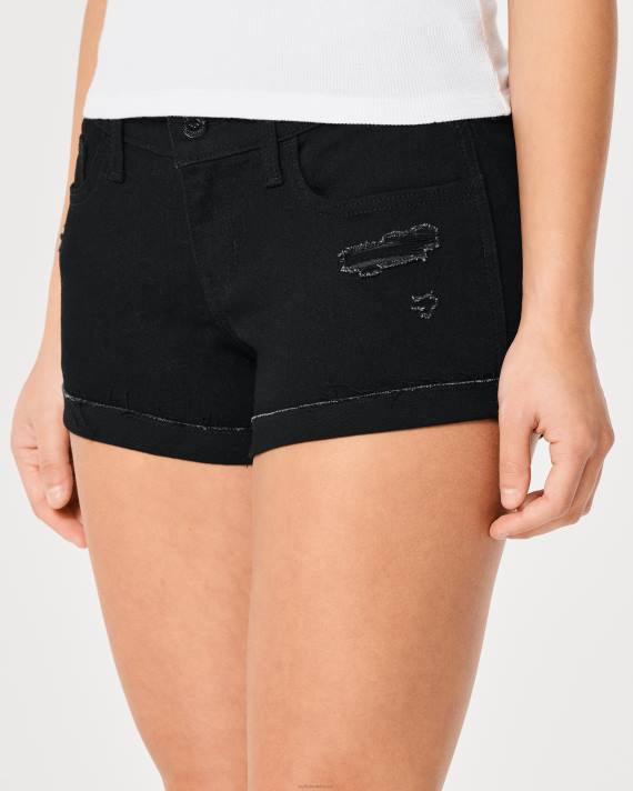 Hollister Kvinder lav talje nødlidende sorte denimshorts 3\'\' 2H8Z686 bunde sort revet