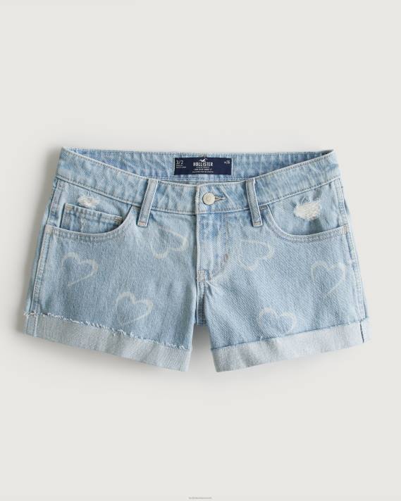Hollister Kvinder low-rise let vask denimshorts med hjertemønster 3'' 2H8Z754 bunde let vask