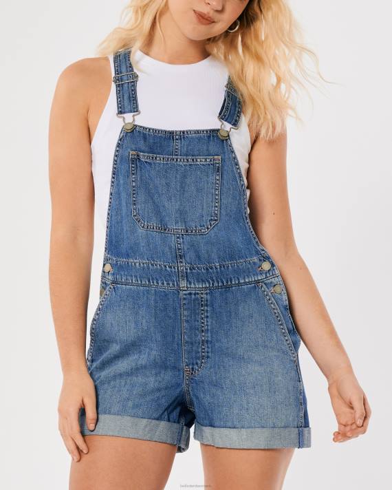 Hollister Kvinder middelvaskede denim shortalls 2H8Z486 bunde medium vask