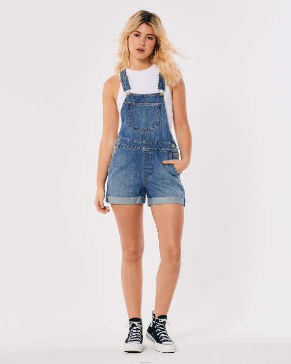 Hollister Kvinder middelvaskede denim shortalls 2H8Z486 bunde medium vask