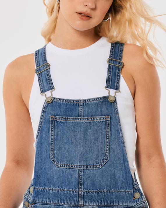 Hollister Kvinder middelvaskede denim shortalls 2H8Z486 bunde medium vask