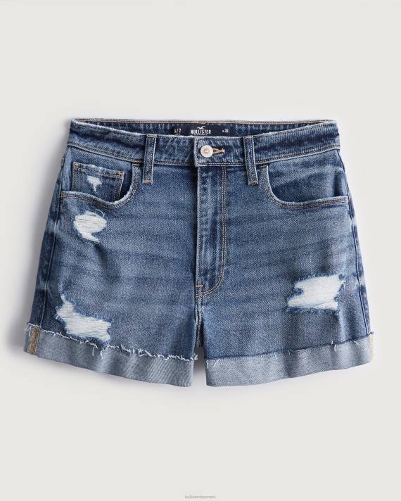 Hollister Kvinder ultra høj-rise ripped medium vask mom shorts 2H8Z463 bunde medium rippet vask