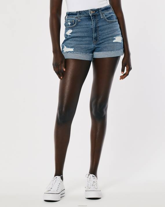Hollister Kvinder ultra høj-rise ripped medium vask mom shorts 2H8Z463 bunde medium rippet vask