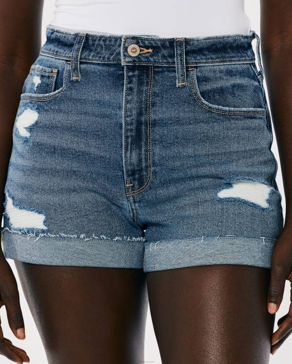 Hollister Kvinder ultra høj-rise ripped medium vask mom shorts 2H8Z463 bunde medium rippet vask