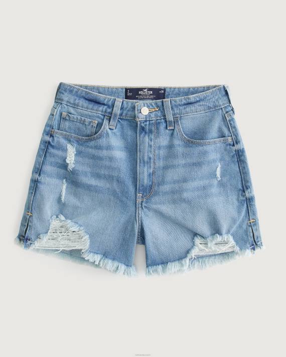 Hollister Kvinder ultra høj talje ripped medium vask denim mom shorts 2H8Z487 bunde medium rippet vask