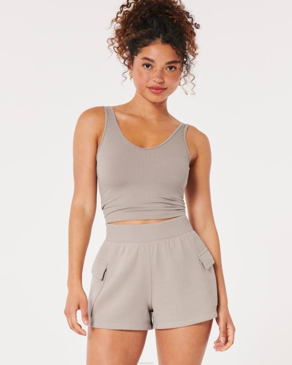 Hollister Kvinder ultra høje fleece cargo dad shorts 2H8Z580 bunde lysebrun