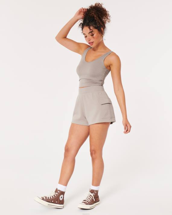 Hollister Kvinder ultra høje fleece cargo dad shorts 2H8Z580 bunde lysebrun