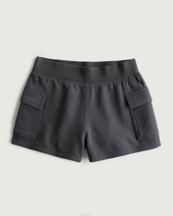 Hollister Kvinder ultra høje fleece cargo dad shorts 2H8Z683 bunde mørkegrå